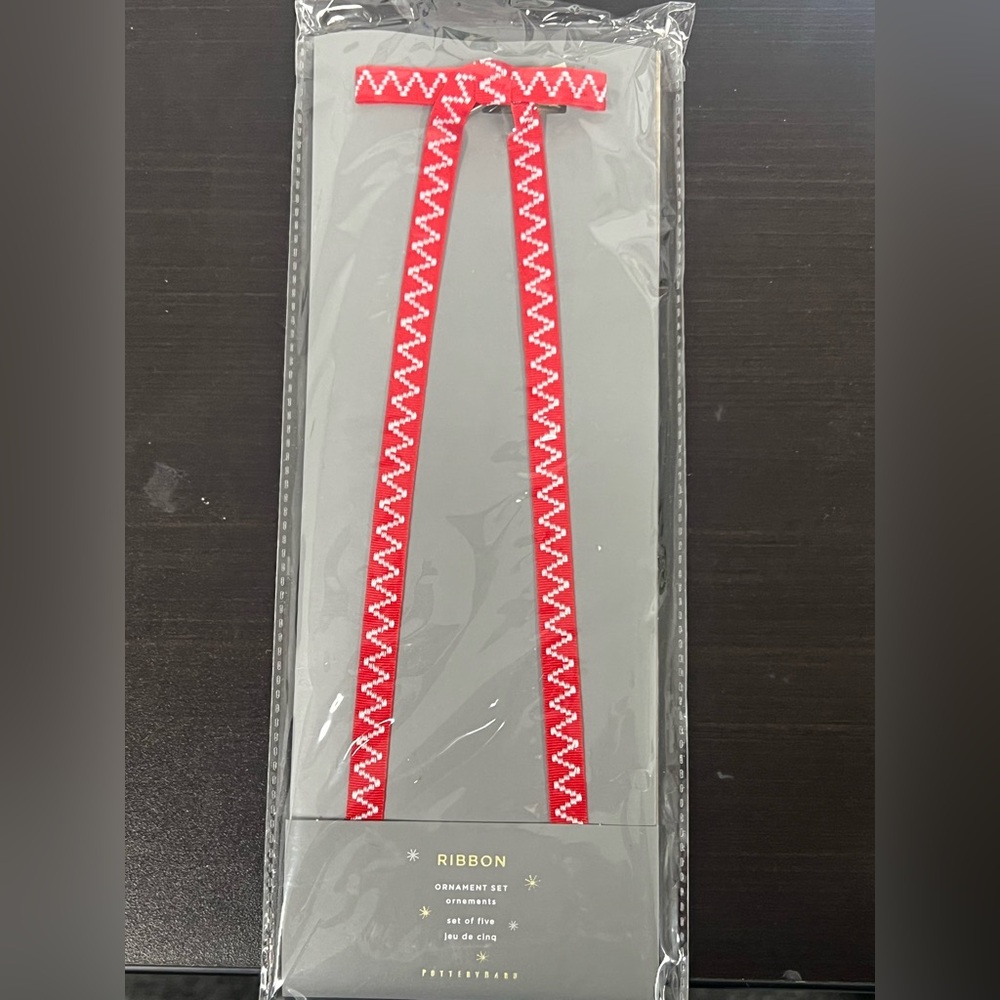 Pottery Barn Red and White Ribbon Ornament Set